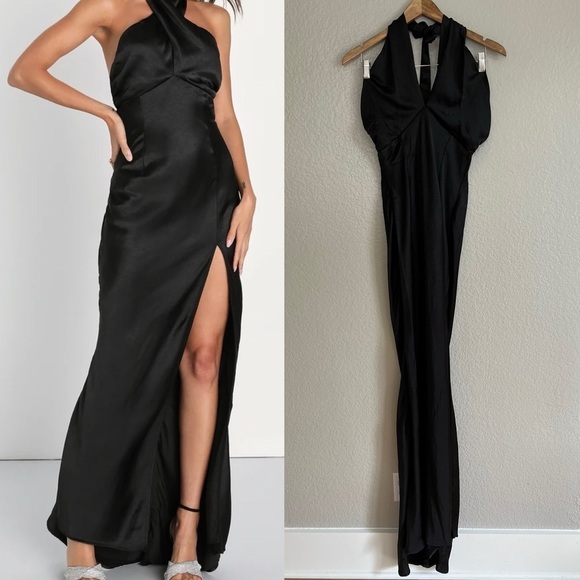 NWOT Start of Forever Black Satin Halter Mermaid Maxi Dress - Picture 1 of 7
